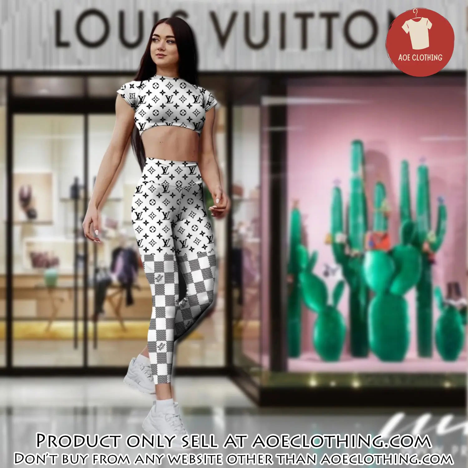 White checkerboard louis vuitton sportwear combo luxury brand crop top tshirt and legging for women ctl1013 aoe2157523